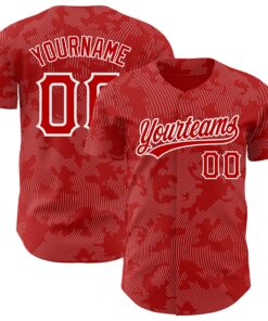 Custom Red White 3D Pattern Design Curve Lines Authentic Baseball Jersey