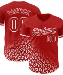 Custom Red White 3D Pattern Design Leopard Print Fade Fashion Authentic Baseball Jersey