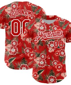 Custom Red White 3D Pattern Design Northeast China Big Flower Authentic Baseball Jersey