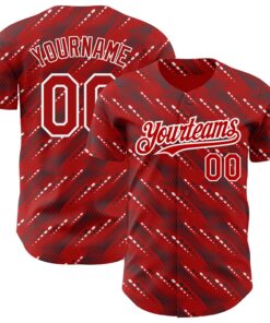Custom Red White 3D Pattern Design Slant Lines Authentic Baseball Jersey