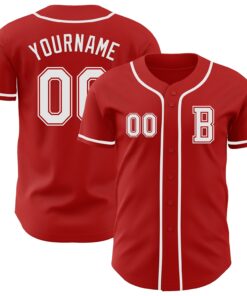 Custom Red White Authentic Baseball Jersey