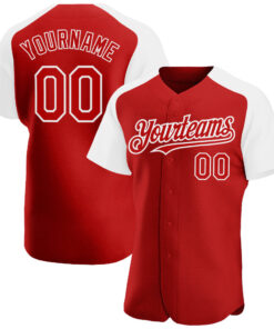 Custom Red White Authentic Raglan Sleeves Baseball Jersey