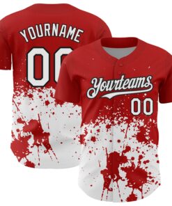 Custom Red White-Black 3D Pattern Design Abstract Splash Grunge Art Authentic Baseball Jersey