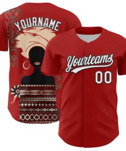 Custom Red White-Black 3D Pattern Design Black History Month Authentic Baseball Jersey
