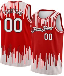 Custom Red White-Black Abstract Vertical Lines Authentic City Edition Basketball Jersey