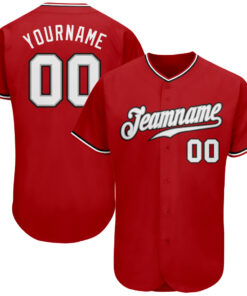 Custom Red White-Black Authentic Baseball Jersey