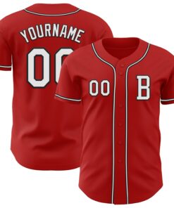 Custom Red White-Black Authentic Baseball Jersey