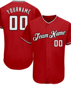 Custom Red White-Black Authentic Baseball Jersey
