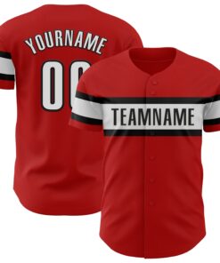 Custom Red White-Black Authentic Baseball Jersey