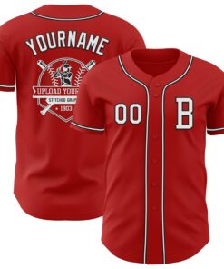 Custom Red White-Black Authentic Baseball Jersey