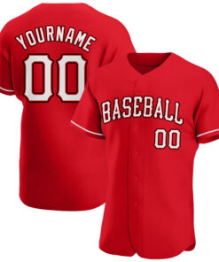 Custom Red White-Black Authentic Baseball Jersey