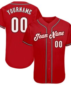 Custom Red White-Black Authentic Baseball Jersey