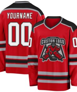Custom Red White-Black Hockey Jersey