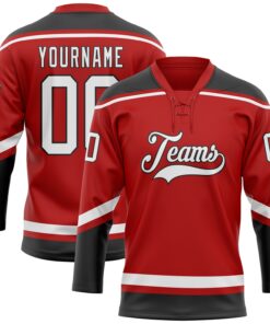 Custom Red White-Black Hockey Lace Neck Jersey