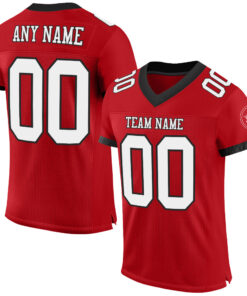 Custom Red White-Black Mesh Authentic Football Jersey