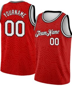 Custom Red White-Black Rounded Zigzag Lines Authentic City Edition Basketball Jersey