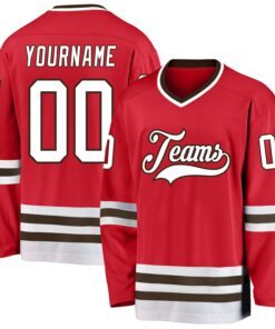 Custom Red White-Brown Hockey Jersey