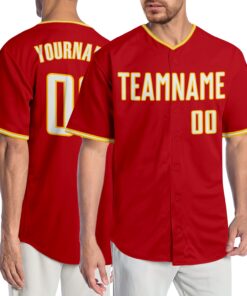 Custom Red White-Gold Authentic Baseball Jersey