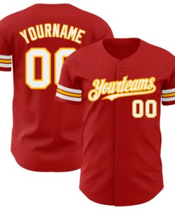 Custom Red White-Gold Authentic Baseball Jersey
