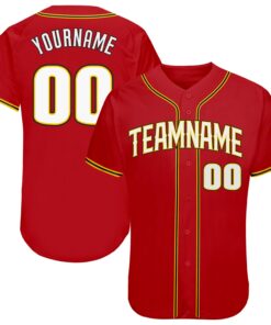 Custom Red White-Gold Authentic Baseball Jersey