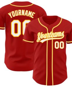 Custom Red White-Gold Authentic Baseball Jersey