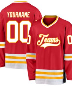 Custom Red White-Gold Hockey Jersey