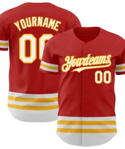 Custom Red White-Gold Line Authentic Baseball Jersey