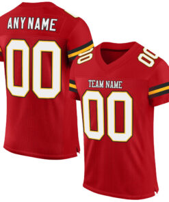 Custom Red White-Gold Mesh Authentic Football Jersey