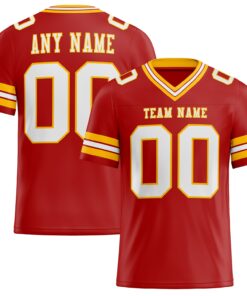 Custom Red White-Gold Mesh Authentic Football Jersey