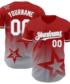 Custom Red White-Gray 3D Pattern Design Gradient Style Twinkle Star Authentic Baseball Jersey