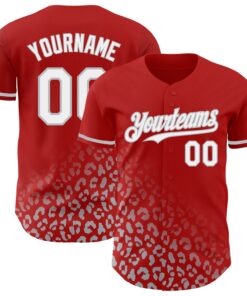 Custom Red White-Gray 3D Pattern Design Leopard Print Fade Fashion Authentic Baseball Jersey