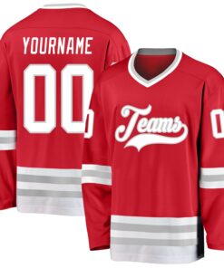 Custom Red White-Gray Hockey Jersey