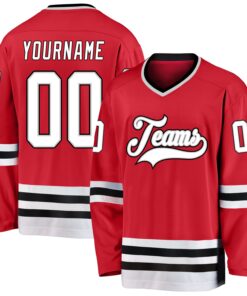 Custom Red White-Gray Hockey Jersey