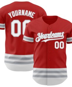 Custom Red White-Gray Line Authentic Baseball Jersey