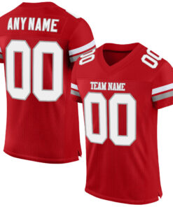Custom Red White-Gray Mesh Authentic Football Jersey