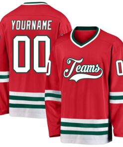 Custom Red White-Green Hockey Jersey