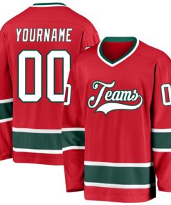 Custom Red White-Green Hockey Jersey