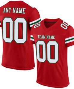Custom Red White-Green Mesh Authentic Football Jersey