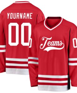 Custom Red White Hockey Jersey