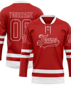 Custom Red White Hockey Lace Neck Jersey