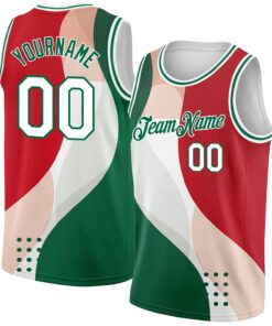 Custom Red White-Kelly Green 3D Mexico Authentic Basketball Jersey