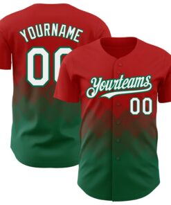 Custom Red White-Kelly Green 3D Pattern Design Gradient Square Shapes Authentic Baseball Jersey