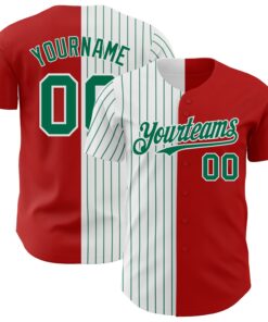 Custom Red White-Kelly Green Pinstripe Authentic Split Fashion Baseball Jersey