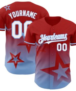 Custom Red White-Light Blue 3D Pattern Design Gradient Style Twinkle Star Authentic Baseball Jersey