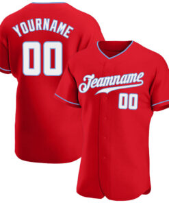 Custom Red White-Light Blue Authentic Baseball Jersey