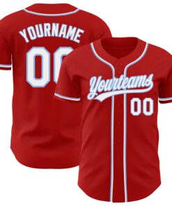 Custom Red White-Light Blue Authentic Baseball Jersey