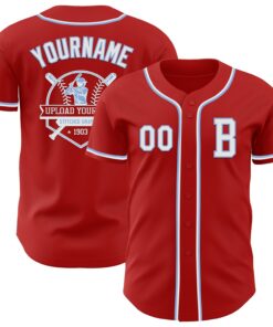 Custom Red White-Light Blue Authentic Baseball Jersey