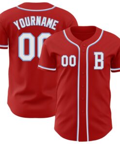Custom Red White-Light Blue Authentic Baseball Jersey