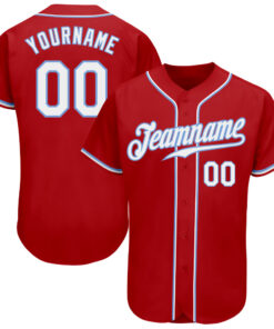 Custom Red White-Light Blue Authentic Baseball Jersey