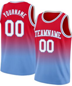 Custom Red White-Light Blue Authentic Fade Fashion Basketball Jersey